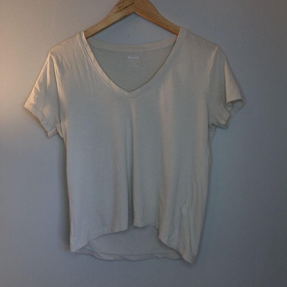 Madewell Softfade V-Neck T Shirt Womens S Off White High Low Short Sleeve